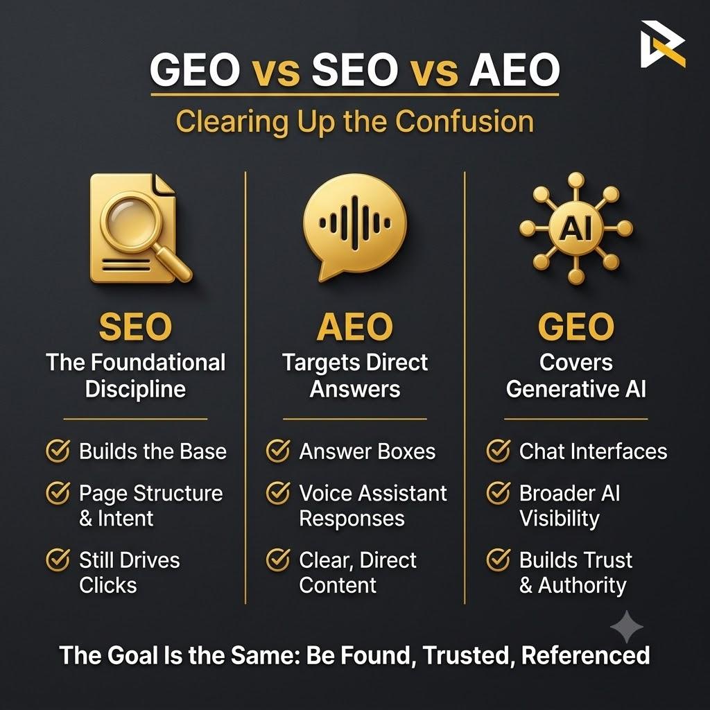 GEO vs SEO vs AEO: Clearing Up the Confusion